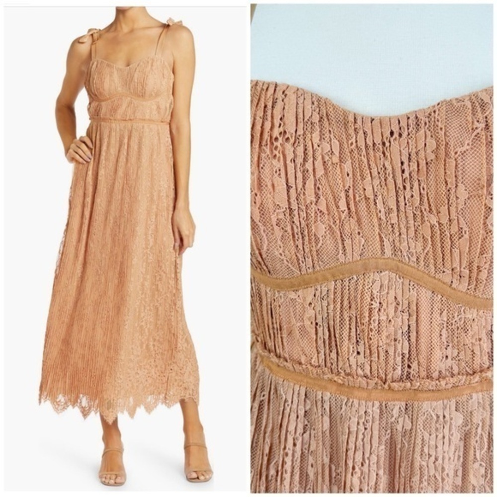 💋Simkhai Jonathan Bonnie lace tie trap pleated lace dress size 6